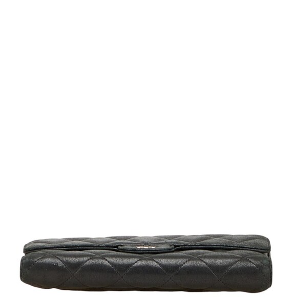 CHANEL Authentic Black Lambskin Leather Logo Wallet